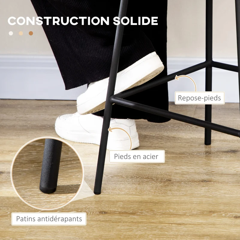 HOMCOM Lot de 2 tabourets de Bar Chaise de Bar Design bohème Hauteur 66 cm avec Repose-Pieds métal - Naturel