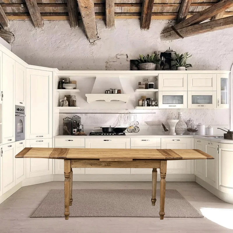 Biscottini Table à Manger Extensible 140x80x80 cm Made in Italy - Table Salle à Manger Extensible en Bois Massif - Table Bois Salle a Manger