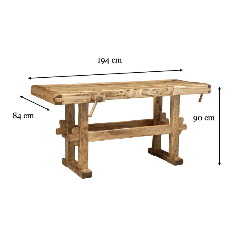 Etabli Rustique Style en Bois Massif de Tilleul Finition Naturelle L198 x PR88 x H90 cm