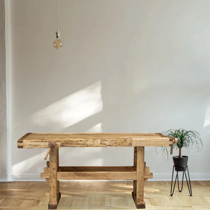 Etabli Rustique Style en Bois Massif de Tilleul Finition Naturelle L198 x PR88 x H90 cm