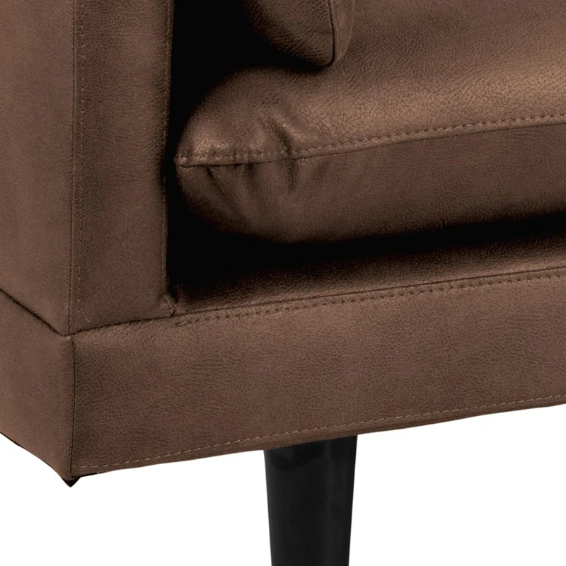 AC Design Furniture Sune Canapé rembourré Effet Cuir 3 Places avec 2 Coussins et Pieds en métal Noir, 200 x 83 x 82 cm (l x H x P)