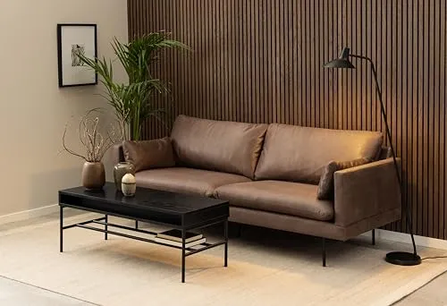 AC Design Furniture Sune Canapé rembourré Effet Cuir 3 Places avec 2 Coussins et Pieds en métal Noir, 200 x 83 x 82 cm (l x H x P)
