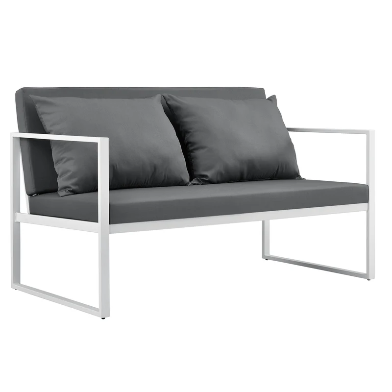 casa.pro Canapé Extérieur avec Coussins Armature Métal Polyester Blanc 70 x 114 x 60 cm