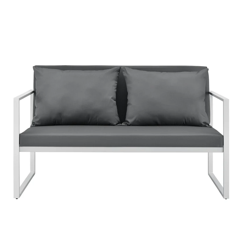 casa.pro Canapé Extérieur avec Coussins Armature Métal Polyester Blanc 70 x 114 x 60 cm