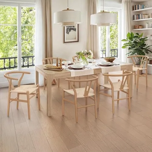 YAXANSIH Chaise De Salle À Manger,Chaise De Salle À Manger en Bois Naturel,Chaises De Cuisine Tissées avec,Coussin De Siège en Rotin,Chaises Vintage pour Salle À Manger, Cuisine, Salon, Maison
