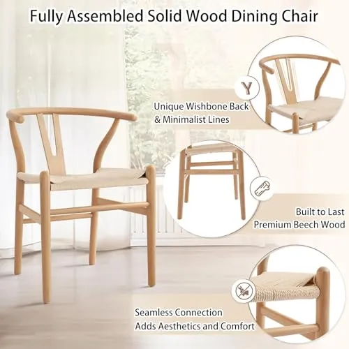 YAXANSIH Chaise De Salle À Manger,Chaise De Salle À Manger en Bois Naturel,Chaises De Cuisine Tissées avec,Coussin De Siège en Rotin,Chaises Vintage pour Salle À Manger, Cuisine, Salon, Maison