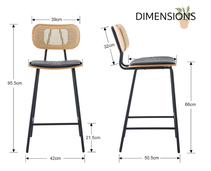 chairus Chaise Bar Cuisine avec Dossier en Rotin Lot de 2 Tabourets de Bar en Cuir Synthétique Modern Chaise Haute sans Accoudoirs (Noir)