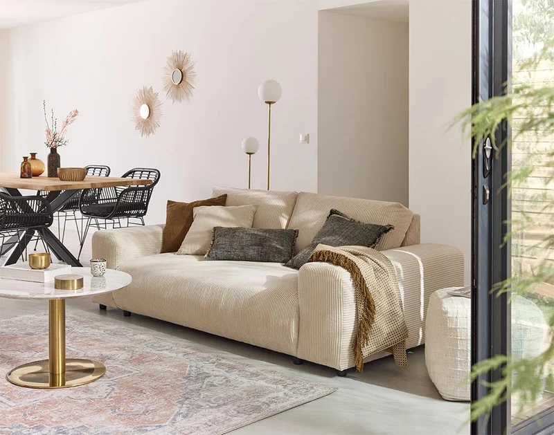 Lisa Design - Garance - canapé Droit 3 Places - en Velours côtelé, Beige
