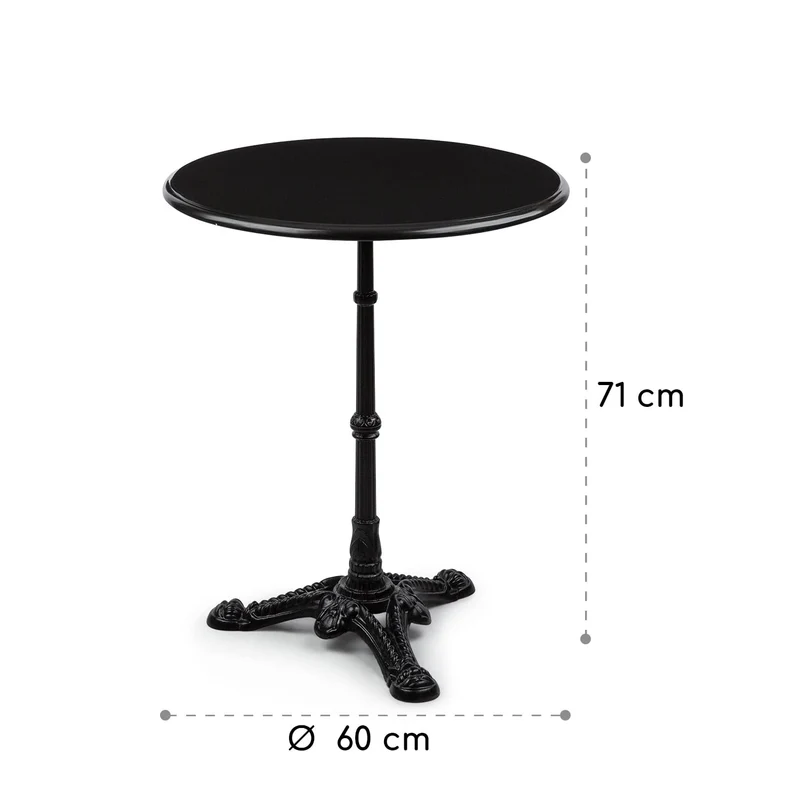 blumfeldt Patras - Table de bistrot avec Bord décoratif, Table Haute avec Pied en Fonte, Table de Bar pour l'intérieur et l'extérieur, imperméable, résistante au Gel, Ø 60cm, Hauteur 71 cm, Noir