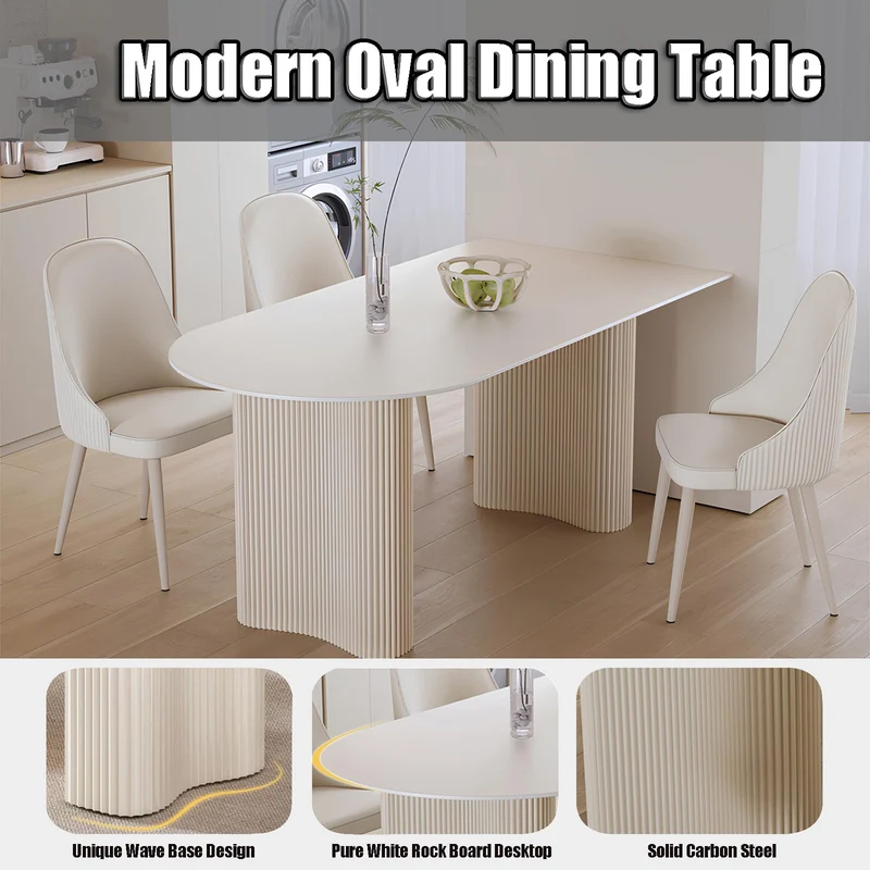 YYZIWYUN Table de Salle à Manger Blanche Ovale 140 cm - Grande Table Rectangulaire Moderne pour 2, 4, 6 Personnes