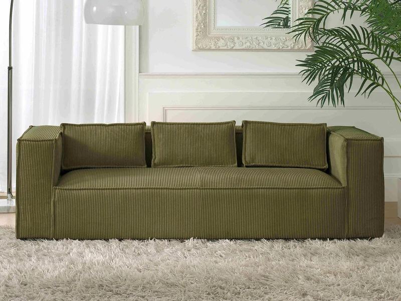 Lisa Design - Stella - canapé Fixe 3 Places - en Velours côtelé - Style Contemporain, Vert