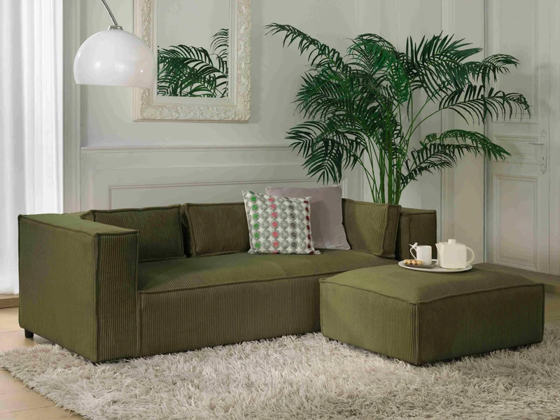 Lisa Design - Stella - canapé Fixe 3 Places - en Velours côtelé - Style Contemporain, Vert