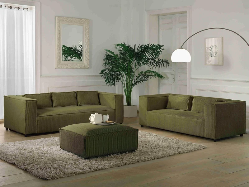 Lisa Design - Stella - canapé Fixe 3 Places - en Velours côtelé - Style Contemporain, Vert