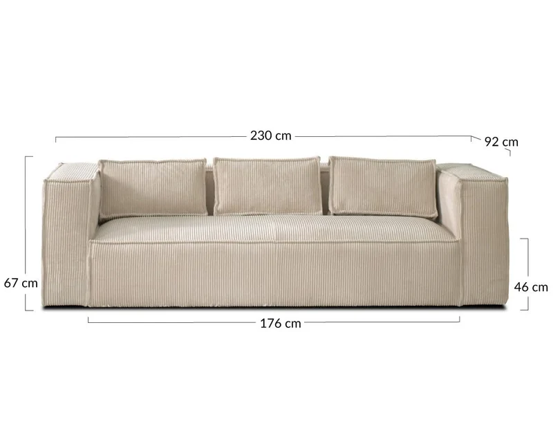 Lisa Design - Stella - canapé Fixe 3 Places - en Velours côtelé - Style Contemporain, Vert