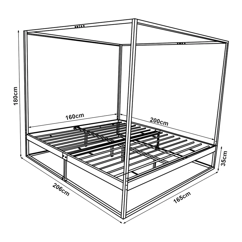 [en.casa] Cadre de Lit à Baldaquin avec Sommier à Lattes Lit Double Adulte Cadre à Lattes sur Pied Design Élégant Stable Capacité de Charge 200 kg Chambre à Coucher Métal 160 x 200 cm Noir