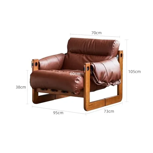 OLEYLUCKIDEA Fauteuil avec accoudoirs et Pieds en Bois Massif, Lounge en Cuir PU, Fauteuil de Lecture Vintage, Relax pour Salon et Chambre à Coucher, Marron