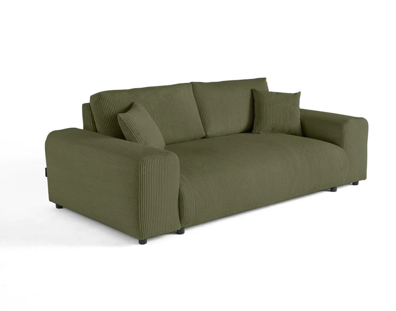 Lisa Design - Canapé Garance en Velours Côtelé - Sofa Vert 3 Places - Salon