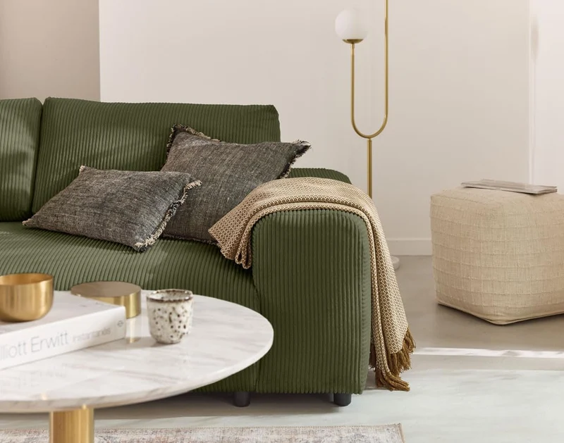 Lisa Design - Canapé Garance en Velours Côtelé - Sofa Vert 3 Places - Salon