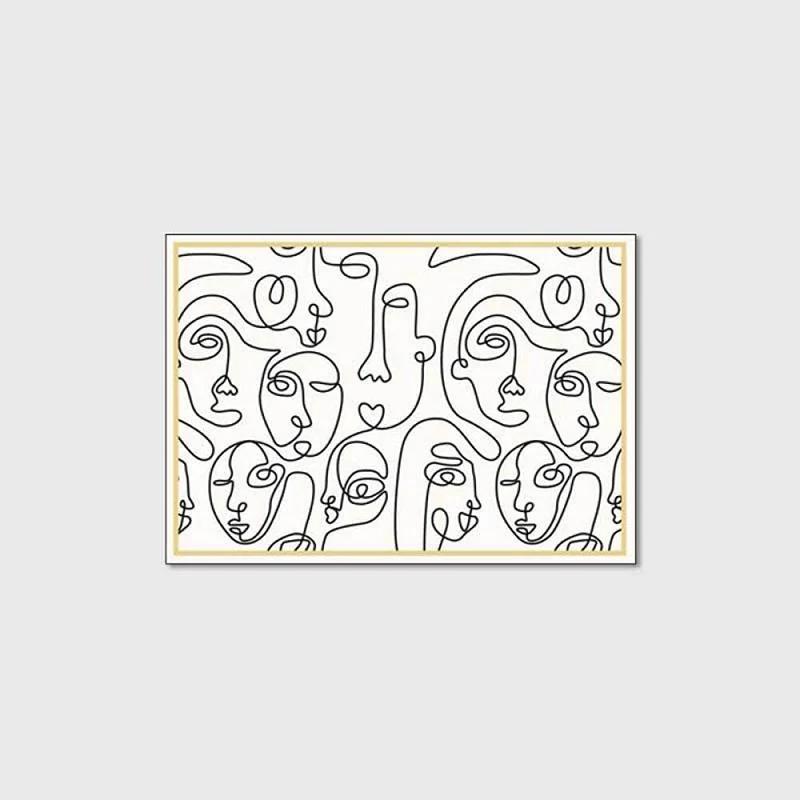 Tapis Style Moderne Tapis Poils Ras Visage Humain de Lineart Abstrait Blanc Noir pour la Chambre, Salle de Jeux 80*120