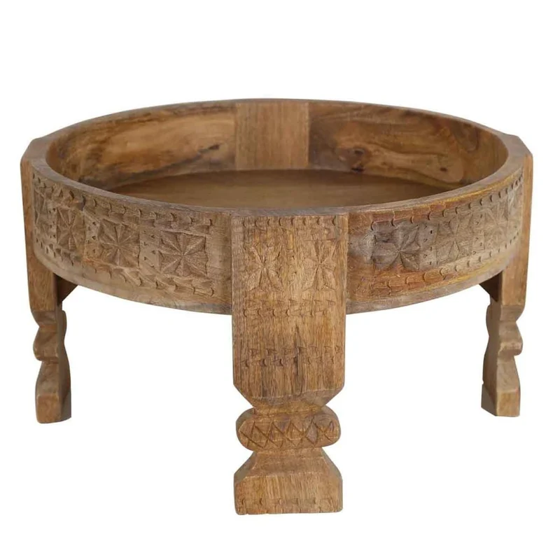 Casa Moro Table d´appoint Table Basse Marocaine Table de Chevet Ronde Bois Massif diametre 55 cm bohème Chic CAC30NR