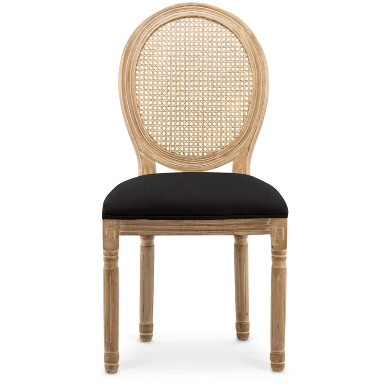 INTENSE DECO Lot de 2 chaises médaillon Louis XVI Cannage Rotin Tissu Noir