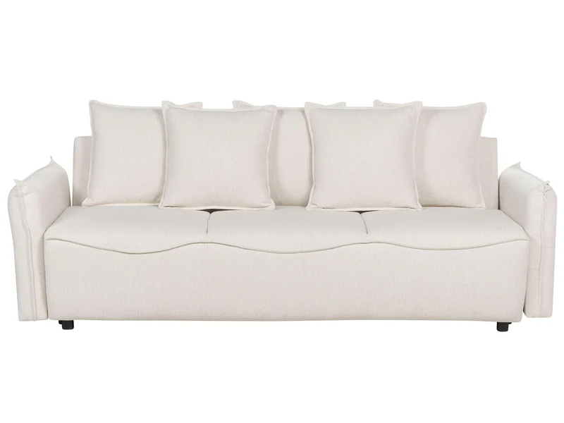 Beliani Canapé Convertible Couchage Moderne avec Rangement Coussins Dossier Housses Amovibles en Tissu Blanc Cassé Krama