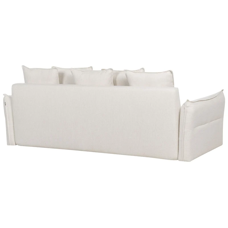 Beliani Canapé Convertible Couchage Moderne avec Rangement Coussins Dossier Housses Amovibles en Tissu Blanc Cassé Krama