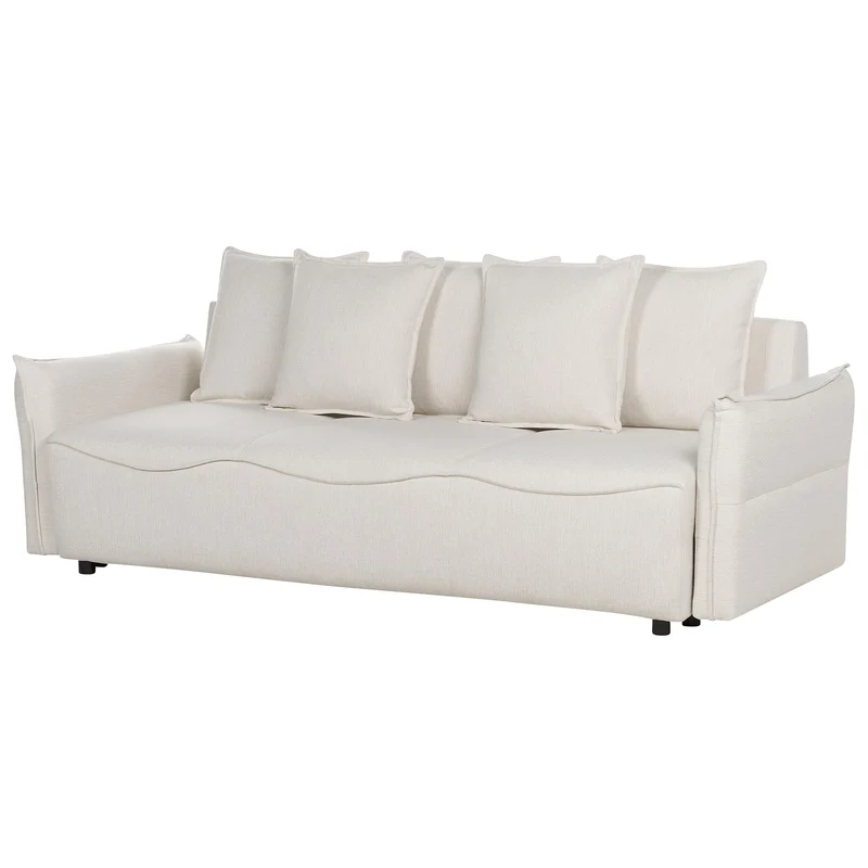 Beliani Canapé Convertible Couchage Moderne avec Rangement Coussins Dossier Housses Amovibles en Tissu Blanc Cassé Krama