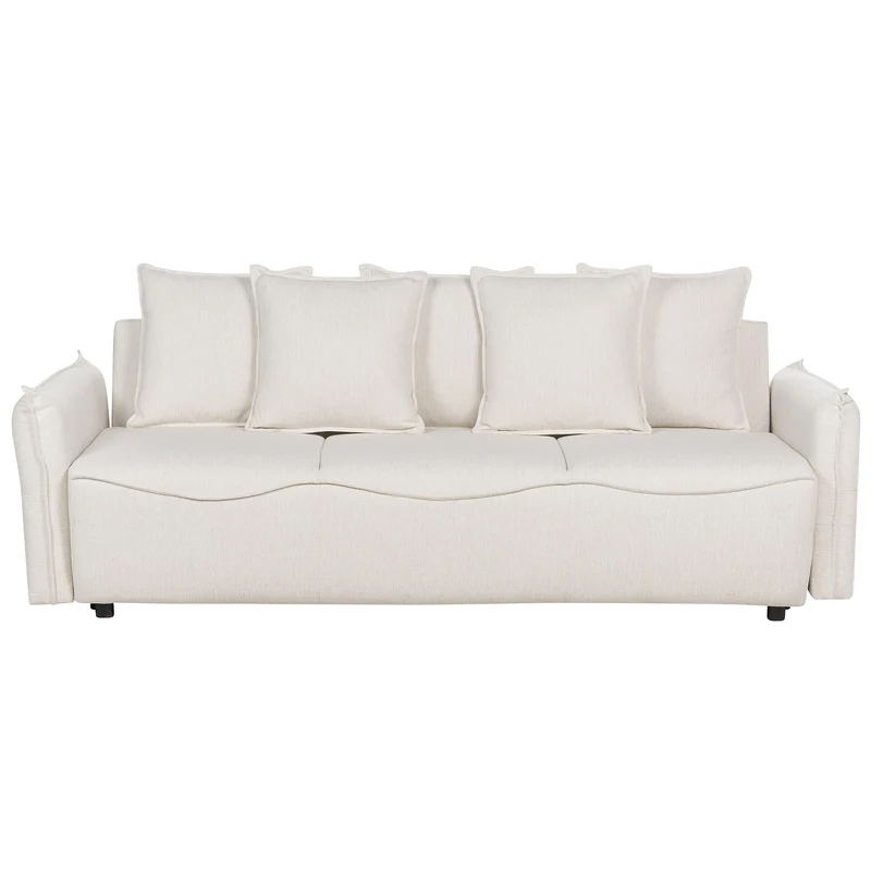 Beliani Canapé Convertible Couchage Moderne avec Rangement Coussins Dossier Housses Amovibles en Tissu Blanc Cassé Krama