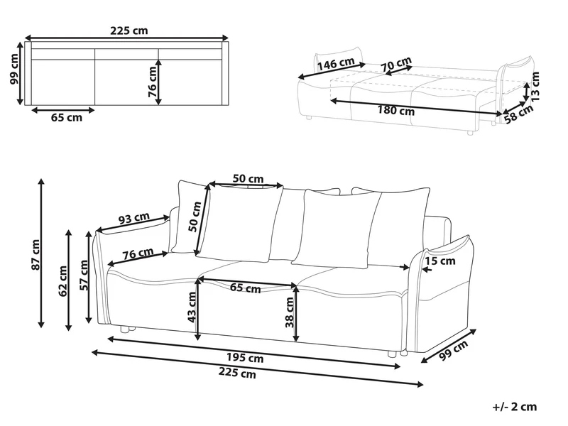 Beliani Canapé Convertible Couchage Moderne avec Rangement Coussins Dossier Housses Amovibles en Tissu Blanc Cassé Krama