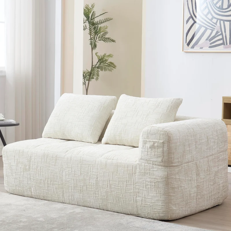 Zepneiy Canapé 2 Places, Fauteuil rembourré avec Méridienne, Canapé 2 Places Canapé Moderne Design avec Coussin et Poches latérales pour télécommande et téléphone Portable, Chenille Beige