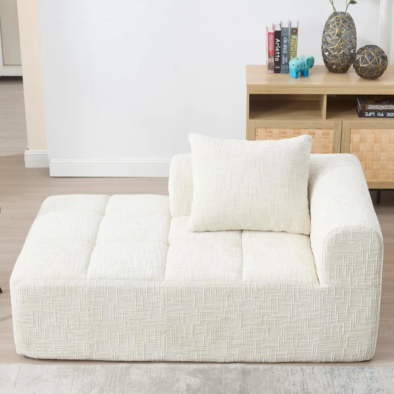 Zepneiy Canapé 2 Places, Fauteuil rembourré avec Méridienne, Canapé 2 Places Canapé Moderne Design avec Coussin et Poches latérales pour télécommande et téléphone Portable, Chenille Beige