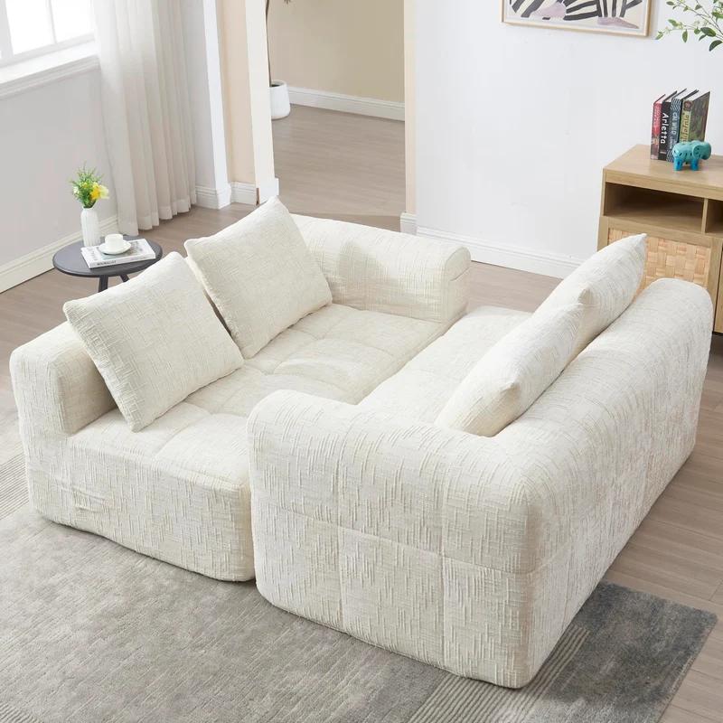 Zepneiy Canapé 2 Places, Fauteuil rembourré avec Méridienne, Canapé 2 Places Canapé Moderne Design avec Coussin et Poches latérales pour télécommande et téléphone Portable, Chenille Beige