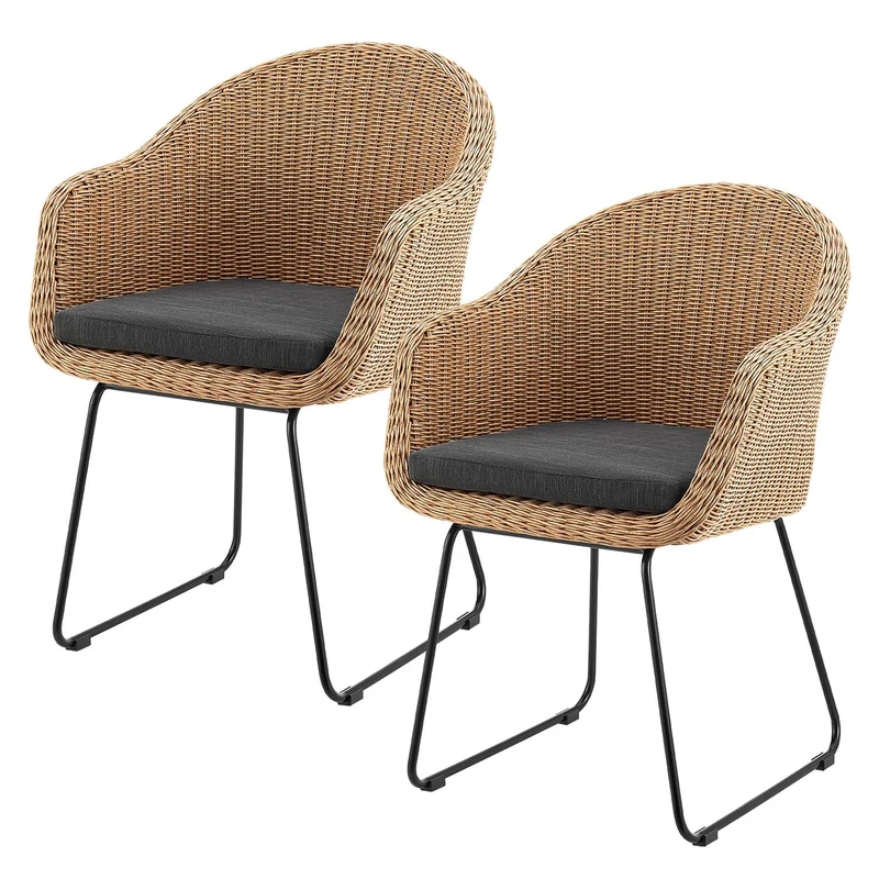 Juskys Ensemble de 2 fauteuils en Osier Cody avec Coussins - chaises en rotin d'intérieur et d'extérieur - Chaise pouvant Supporter jusqu'à 100 kg - chaises en rotin Modernes - chaises Naturelles