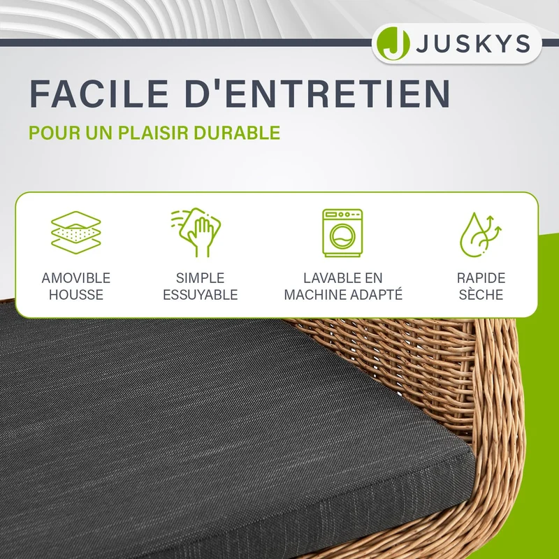 Juskys Ensemble de 2 fauteuils en Osier Cody avec Coussins - chaises en rotin d'intérieur et d'extérieur - Chaise pouvant Supporter jusqu'à 100 kg - chaises en rotin Modernes - chaises Naturelles