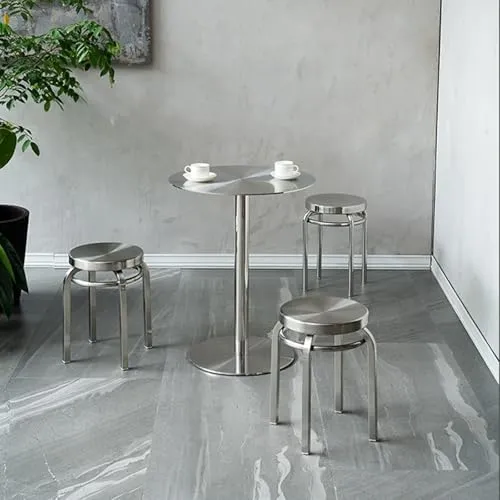 Tabourets de bar industriels en acier inoxydable, chaises de salle à manger empilables et dos nu, hauteur de comptoir de 45,7 cm pour restaurants et bars, design rond en métal