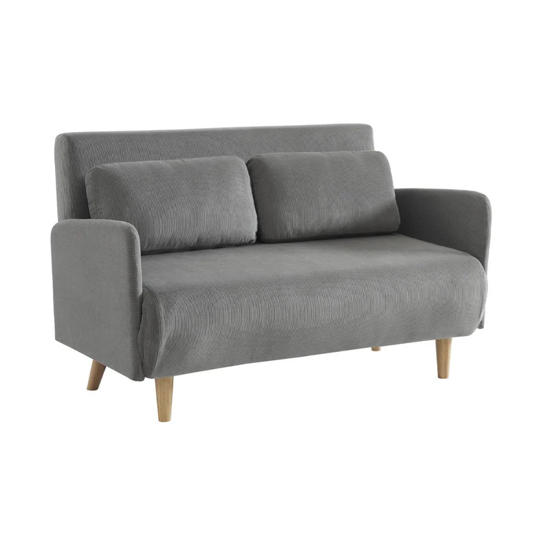 sweeek - Canapé Convertible 2 Places scandinave Velours côtelé Gris Clair - Panam - Pieds Bois. Banquette. Dossier inclinable