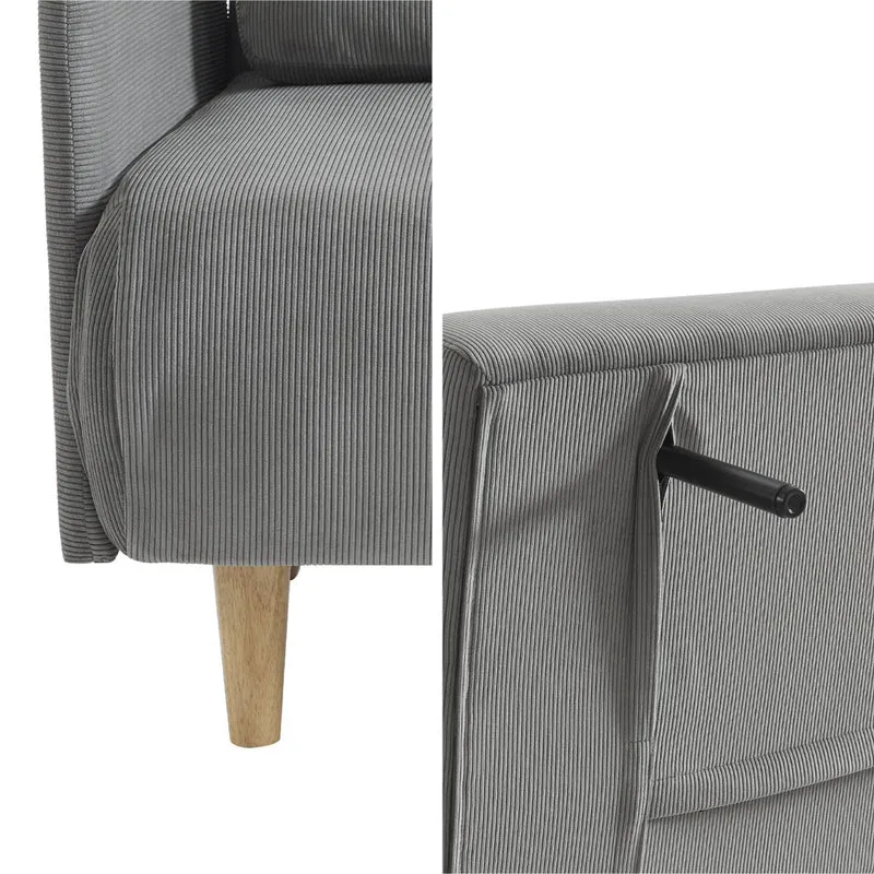sweeek - Canapé Convertible 2 Places scandinave Velours côtelé Gris Clair - Panam - Pieds Bois. Banquette. Dossier inclinable