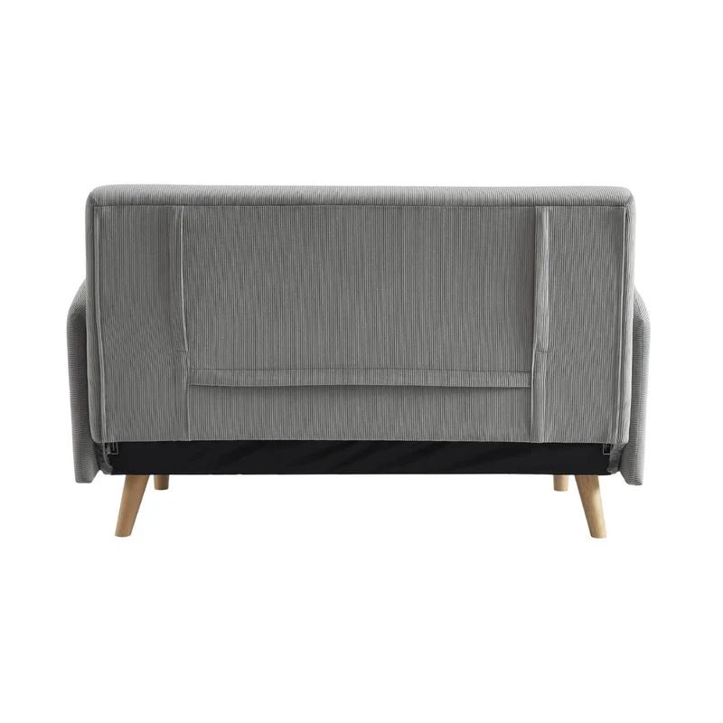 sweeek - Canapé Convertible 2 Places scandinave Velours côtelé Gris Clair - Panam - Pieds Bois. Banquette. Dossier inclinable
