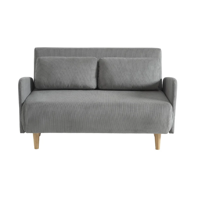 sweeek - Canapé Convertible 2 Places scandinave Velours côtelé Gris Clair - Panam - Pieds Bois. Banquette. Dossier inclinable