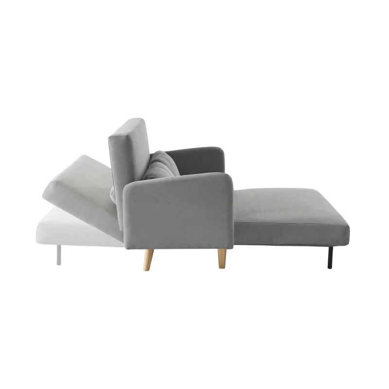 sweeek - Canapé Convertible 2 Places scandinave Velours côtelé Gris Clair - Panam - Pieds Bois. Banquette. Dossier inclinable