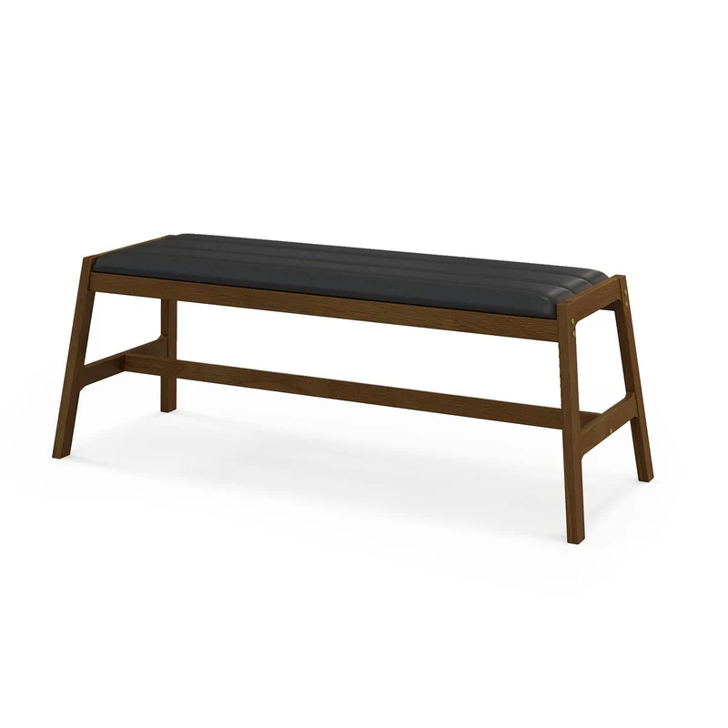 HOMASIS Banc rembourré en bois massif avec siège en PVC et mousse - Charge maximale : 150 kg - Banc de salle à manger pour salle à manger, cuisine, salon, noyer et noir