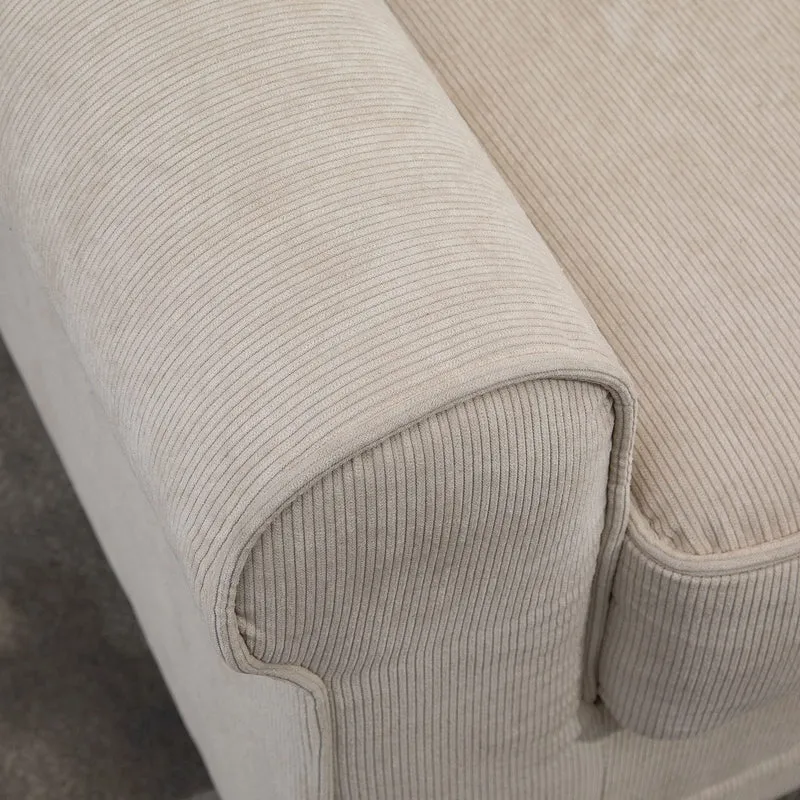 HOMCOM Canapé 3 Places en Tissu Velours côtelé, canapé Salon, 197 cm, avec accoudoirs et Dossier rembourrées, canapé avec 2 oreillers, Pieds en Bois Massif de pin, pour Salon, Chambre, Bureau, Beige