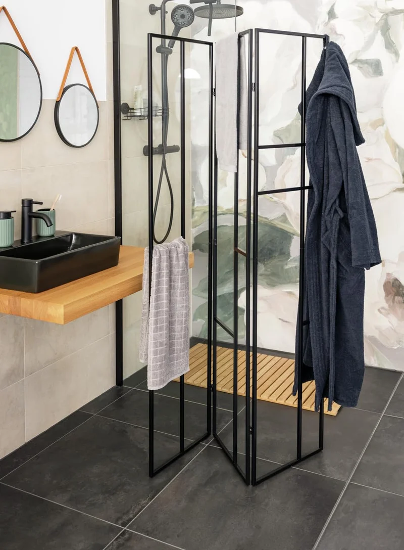 WENKO Paravent Shakti, séparateur pièce en métal thermolaqué Noir, Ranger et aérer Les vêtements, grilles avec Place Rangement Les écharpes, Accessoires et couvertures, 120 x 170 cm 69799800