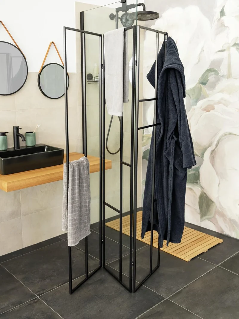 WENKO Paravent Shakti, séparateur pièce en métal thermolaqué Noir, Ranger et aérer Les vêtements, grilles avec Place Rangement Les écharpes, Accessoires et couvertures, 120 x 170 cm 69799800