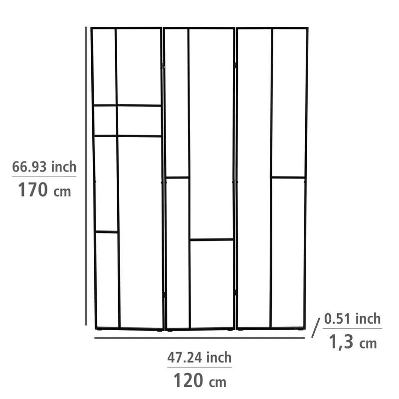 WENKO Paravent Shakti, séparateur pièce en métal thermolaqué Noir, Ranger et aérer Les vêtements, grilles avec Place Rangement Les écharpes, Accessoires et couvertures, 120 x 170 cm 69799800