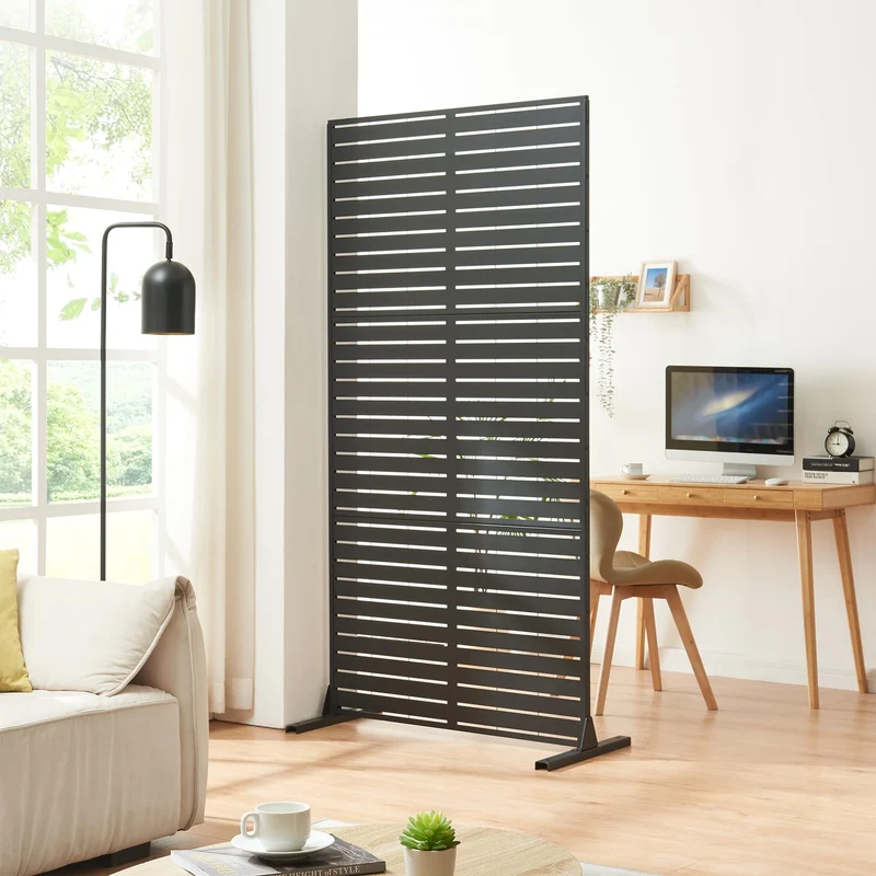 casa.pro Cloison de Séparation Intérieur Paravent Séparateur de Pièce Design Moderne pour Délimiter Différentes Espaces avec Motif Décoratif Salon Séjour Bureau Acier Galvanisé 200 x 100 x 50 cm Noir