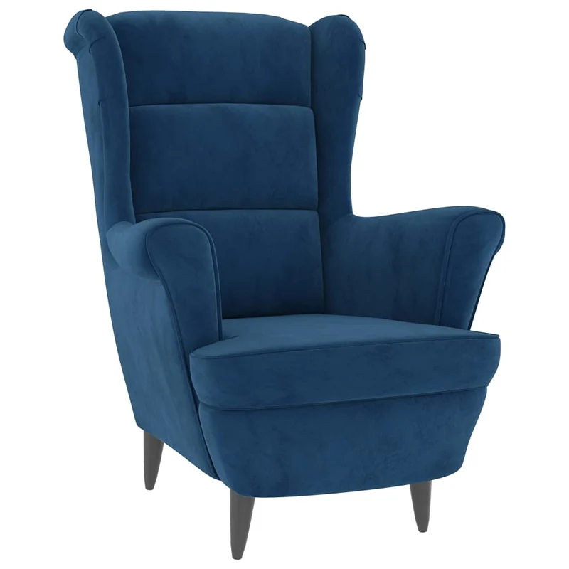 SKM Fauteuil à Oreilles avec Tabouret Bleu Velours, Weight:26.85 kg,3115930