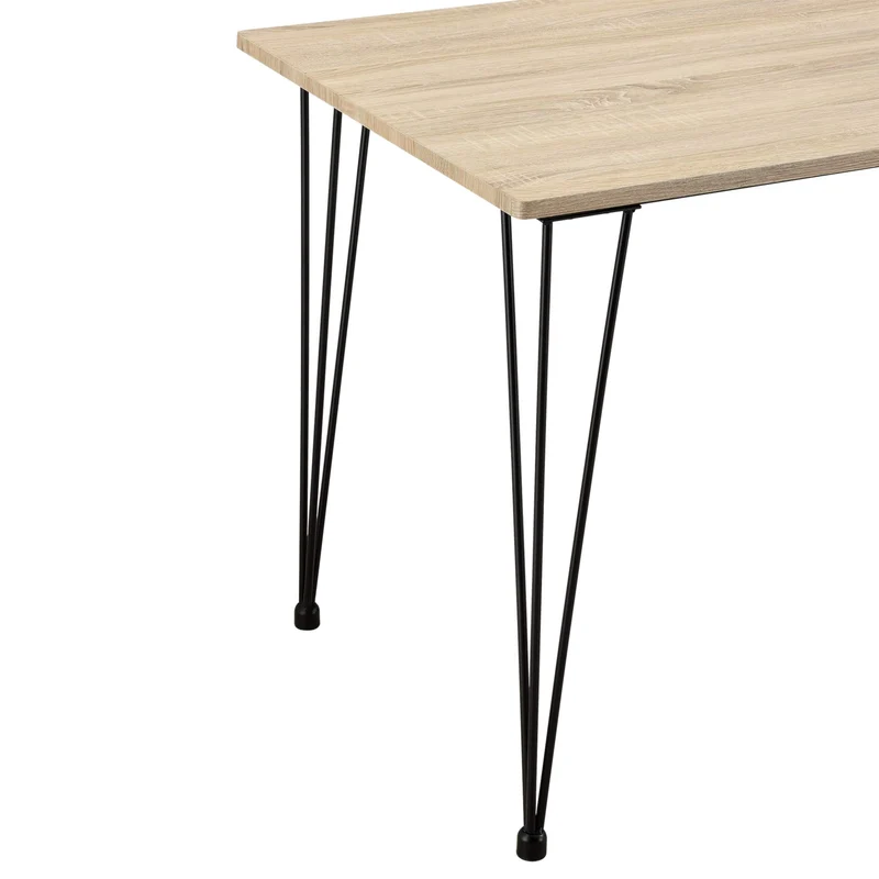 Table de Salle à Manger Cuisine Salon pour 4 Personnes Plateau MDF Pieds Acier Épingle à Cheveux 120 x 70 x 75 cm Effet Chêne et Noir
