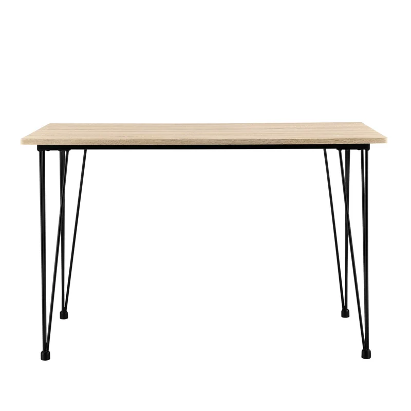 Table de Salle à Manger Cuisine Salon pour 4 Personnes Plateau MDF Pieds Acier Épingle à Cheveux 120 x 70 x 75 cm Effet Chêne et Noir